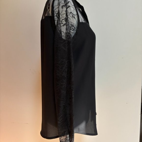 SALE 3️⃣ for $8! XS Black Lace & Leather Blouse // Express - Picture 2 of 5